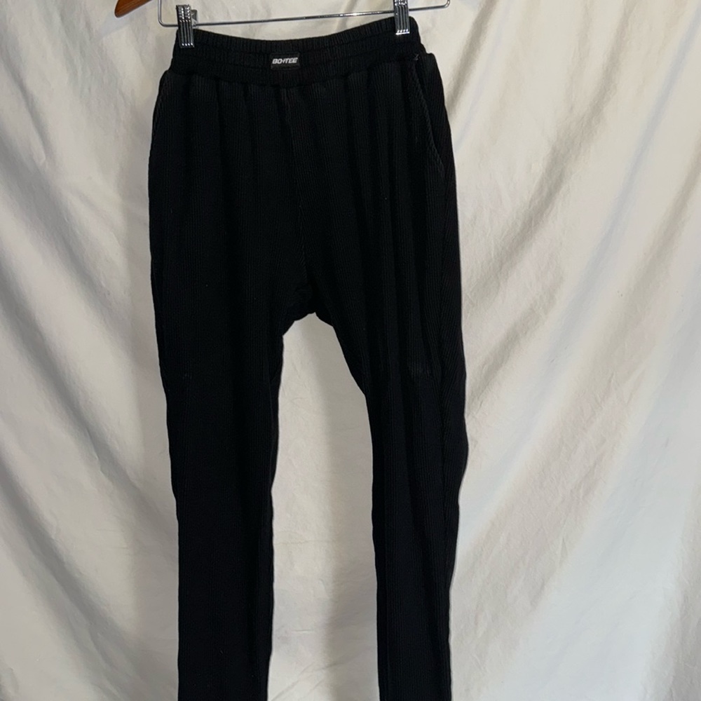 BO + TEE BLACK SLOW IT DOWN RIBBED JOGGERS SIZE SMALL